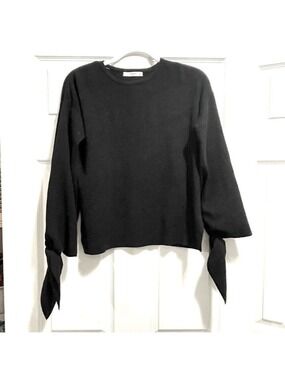 MANGO Sweater Black Side Slit Tie Long Sleeves Size Relaxed Fit Size Small